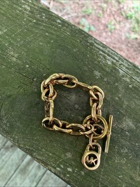 Michael Kors Rose Gold Link Bracelet with MK Logo Charms